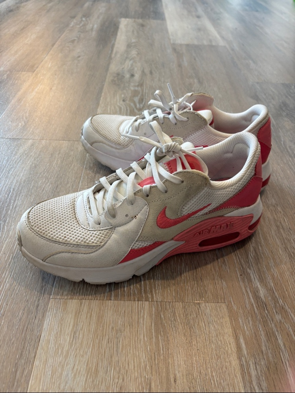 Nike White and Coral Pink Air Max Sneakers